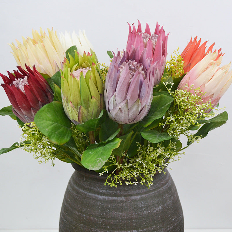 Single Stem Artificial Protea Flower, 26" Faux Silk King Protea for Weddings & Home Decor, Realistic White Bloom