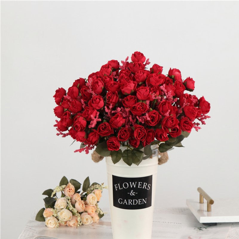 Bulk 11" 15 Heads Roses Bush Mixed Grass Ears Silk Flowers Artificial Wholesale