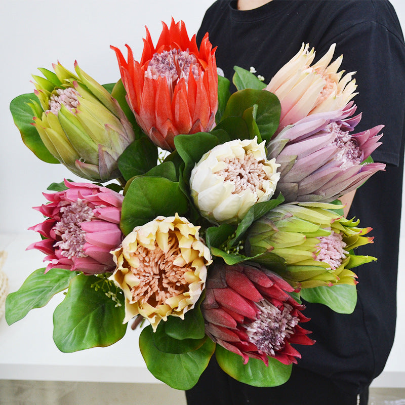 Single Stem Artificial Protea Flower, 26" Faux Silk King Protea for Weddings & Home Decor, Realistic White Bloom