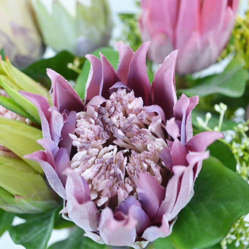 Single Stem Artificial Protea Flower, 26" Faux Silk King Protea for Weddings & Home Decor, Realistic White Bloom