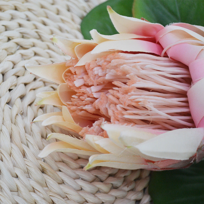 Single Stem Artificial Protea Flower, 26" Faux Silk King Protea for Weddings & Home Decor, Realistic White Bloom