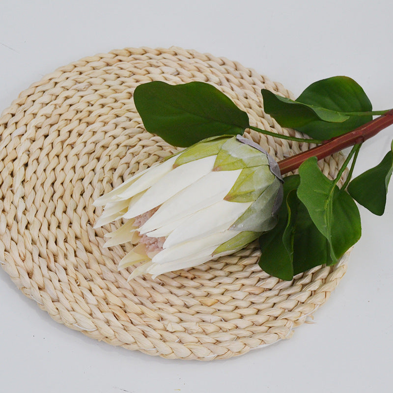 Single Stem Artificial Protea Flower, 26" Faux Silk King Protea for Weddings & Home Decor, Realistic White Bloom