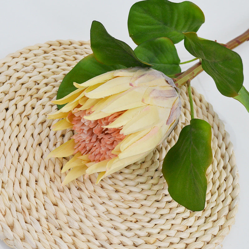 Single Stem Artificial Protea Flower, 26" Faux Silk King Protea for Weddings & Home Decor, Realistic White Bloom