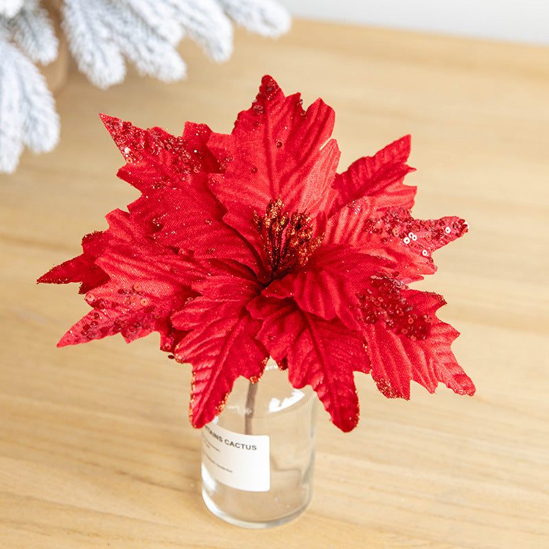 Fleurs de poinsettia à paillettes de Noël en vrac, fleurs artificielles pour décorations de sapin de Noël et de Nouvel An, vente en gros