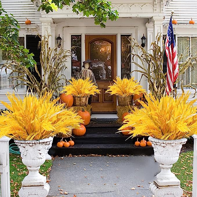 Bulk 12Pcs Large Artificial Fall Plants Barley Grass UV Resistant Shrubs for Hanging Planters Window Box Front Porch Indoor Outside Decorations Wholesale