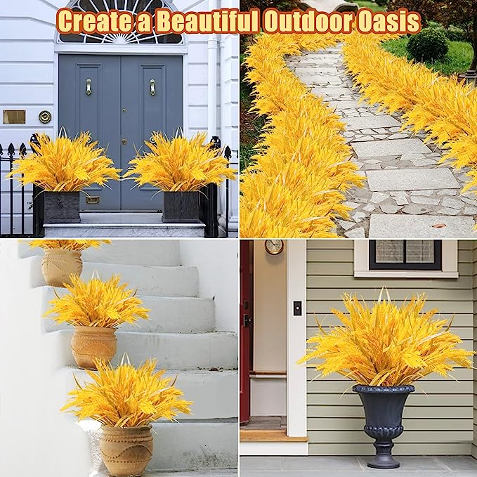 Bulk 12Pcs Large Artificial Fall Plants Barley Grass UV Resistant Shrubs for Hanging Planters Window Box Front Porch Indoor Outside Decorations Wholesale
