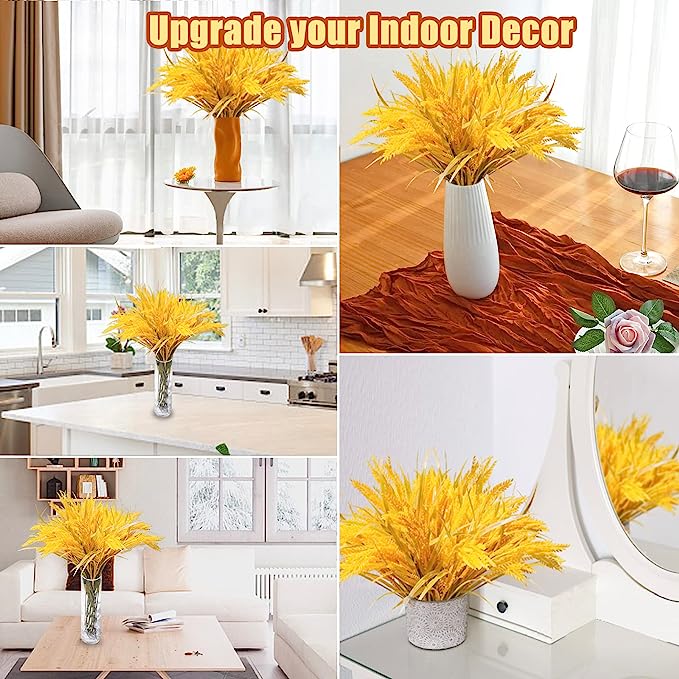 Bulk 12Pcs Large Artificial Fall Plants Barley Grass UV Resistant Shrubs for Hanging Planters Window Box Front Porch Indoor Outside Decorations Wholesale