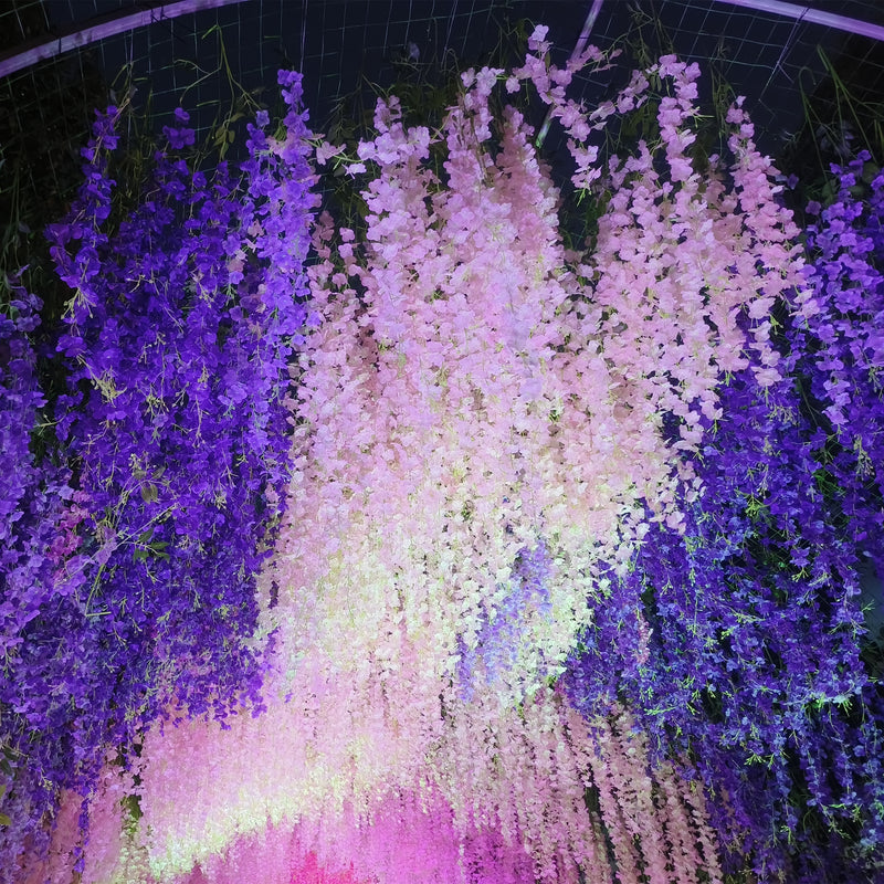Lot de 12 guirlandes de fleurs suspendues en glycine pour décoration murale de jardin de mariage, vente en gros 
