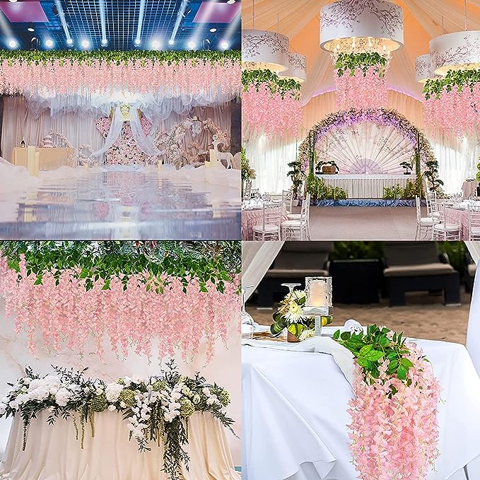 Lot de 12 guirlandes de fleurs suspendues en glycine pour décoration murale de jardin de mariage, vente en gros 