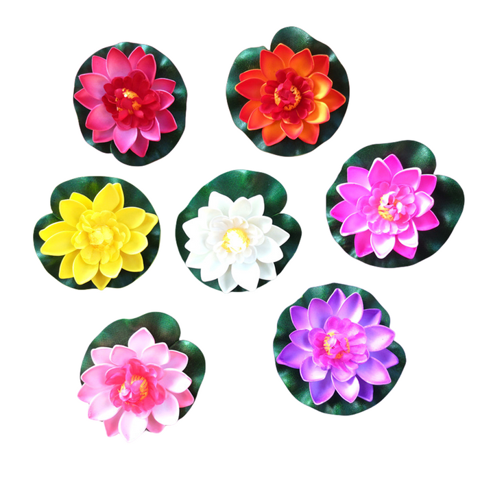 Bulk 4" 14Pcs Diwali Decorations Artificial Floating Foam Lotus Flower with Water Lily Pad Wholesale