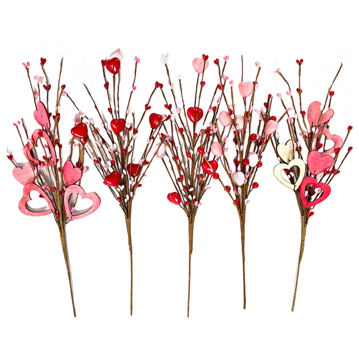 Bulk 20Pcs Valentines Day Decor Artificial Flowers Picks Berry Stems Gifts with Red Heart for Centerpieces Wholesale