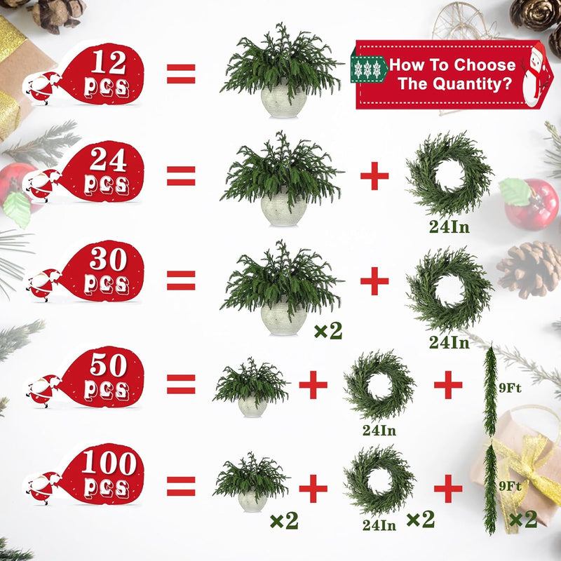 Bulk 12pcs Realistic Christmas Pine Branches Natural Droopy Soft Bendable Artificial Pine Stems Picks Wholesale