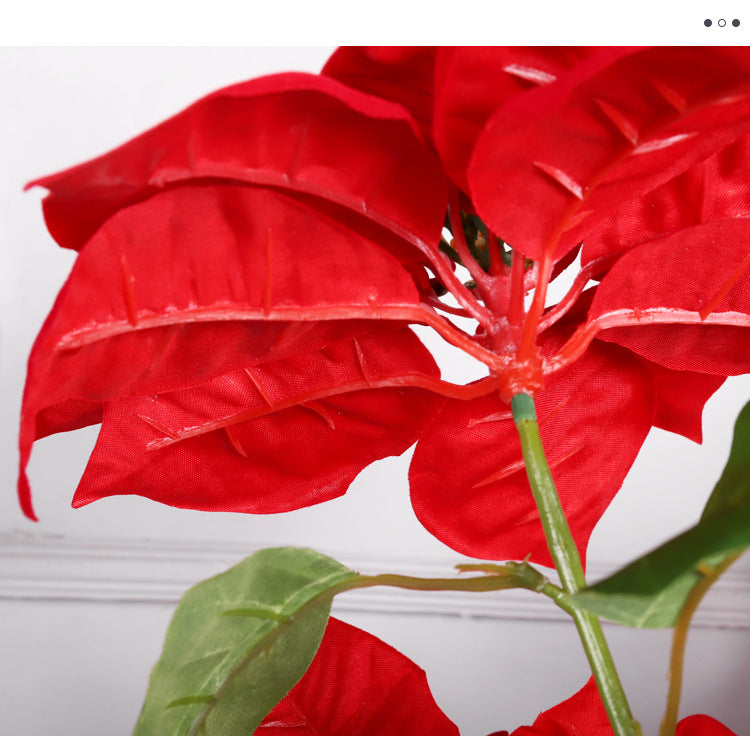 Lot de 5 tiges de poinsettia artificielles en velours de Noël, arbustes, fleurs en soie, vente en gros