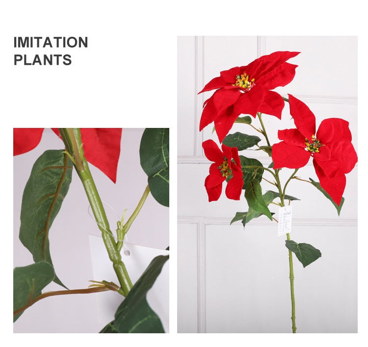 Lot de 5 tiges de poinsettia artificielles en velours de Noël, arbustes, fleurs en soie, vente en gros