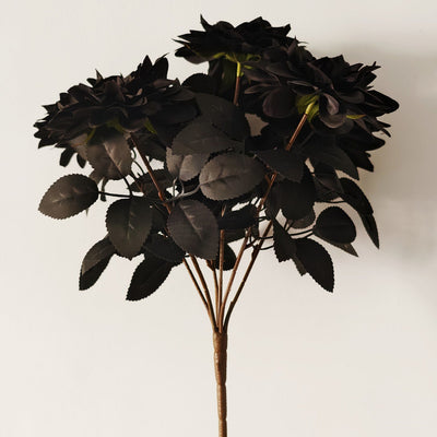 Bulk 14" Artificial Black Dahlia Flower Bush Halloween Decoration Wholesale