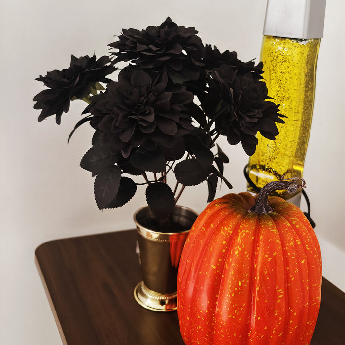 Bulk 14" Artificial Black Dahlia Flower Bush Halloween Decoration Wholesale