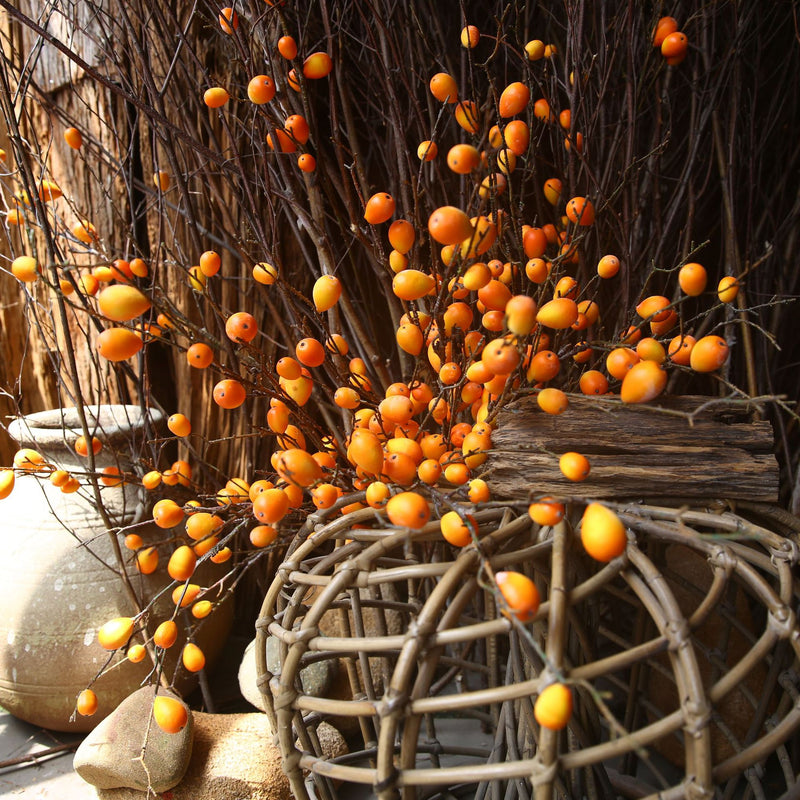 Single Stem Artificial Loquat Branch, 39" Length, 16 Blooms, Rustic Home Decor