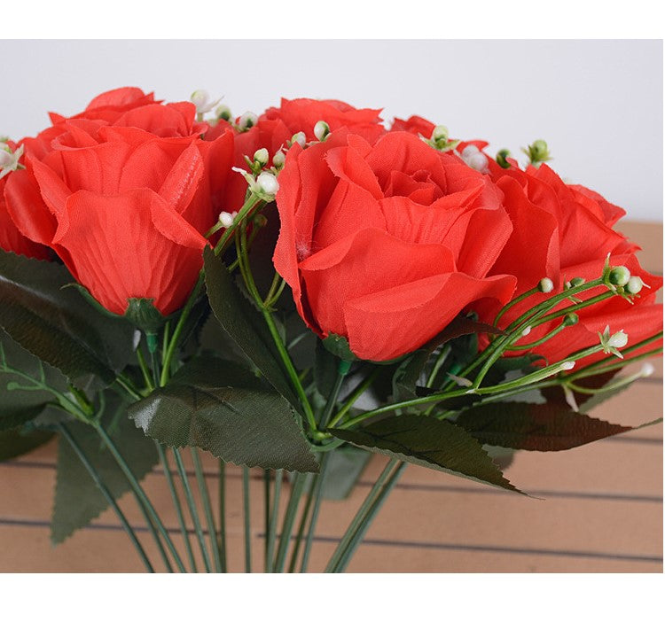 Bulk 14" Roses Bush Mixed Baby's Breath Flores artificiales al por mayor 