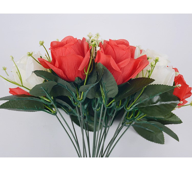 Bulk 14" Roses Bush Mixed Baby's Breath Flores artificiales al por mayor 