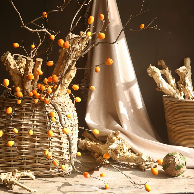 Single Stem Artificial Loquat Branch, 39" Length, 16 Blooms, Rustic Home Decor