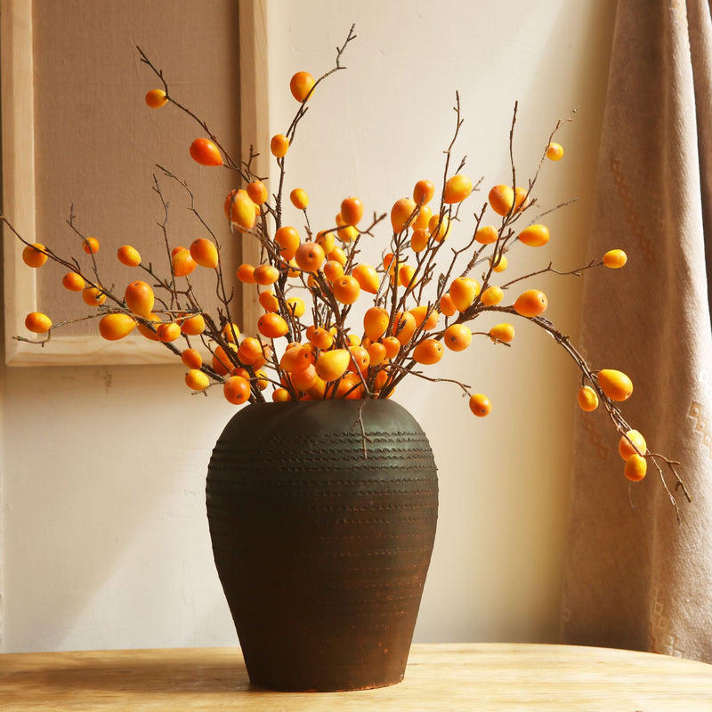 Single Stem Artificial Loquat Branch, 39" Length, 16 Blooms, Rustic Home Decor