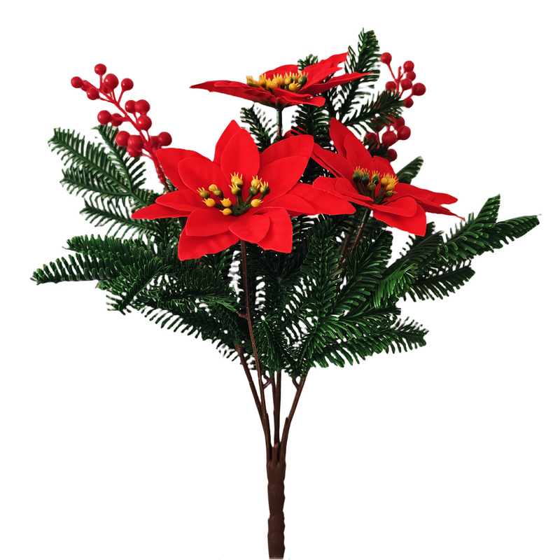 Bulk Artificial Poinsettia Christmas Bouquet, Premium Holiday Decoration, Perfect for Christmas Yard Decor, Indoor Tabletop/Entryway Ornament