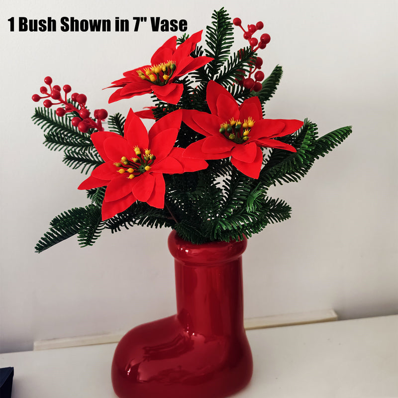 Bulk Artificial Poinsettia Christmas Bouquet, Premium Holiday Decoration, Perfect for Christmas Yard Decor, Indoor Tabletop/Entryway Ornament