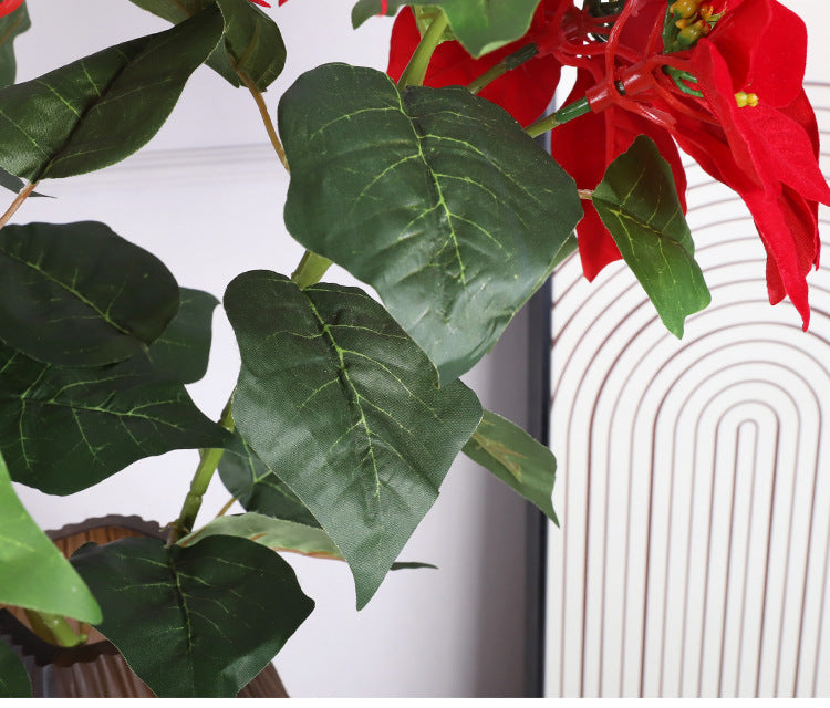 Lot de 5 tiges de poinsettia artificielles en velours de Noël, arbustes, fleurs en soie, vente en gros