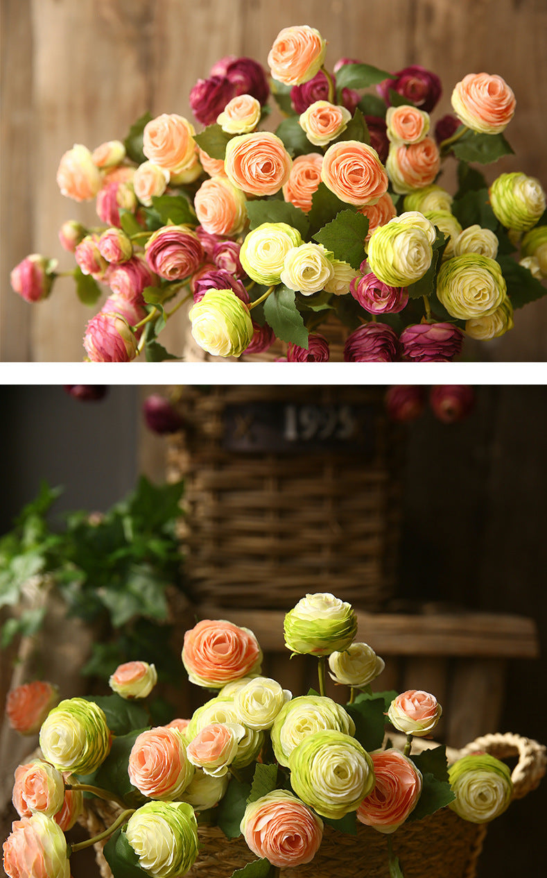 Branches de tiges de renoncules en vrac de 16 pouces Fleurs artificielles en soie en gros