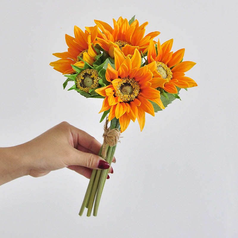 Premium Real Touch Artificial Sunflower Bouquet – 5 Lifelike Stems for Weddings, Fall & Home Decor