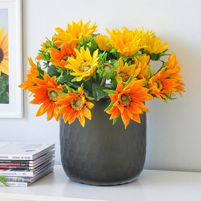 Premium Real Touch Artificial Sunflower Bouquet – 5 Lifelike Stems for Weddings, Fall & Home Decor