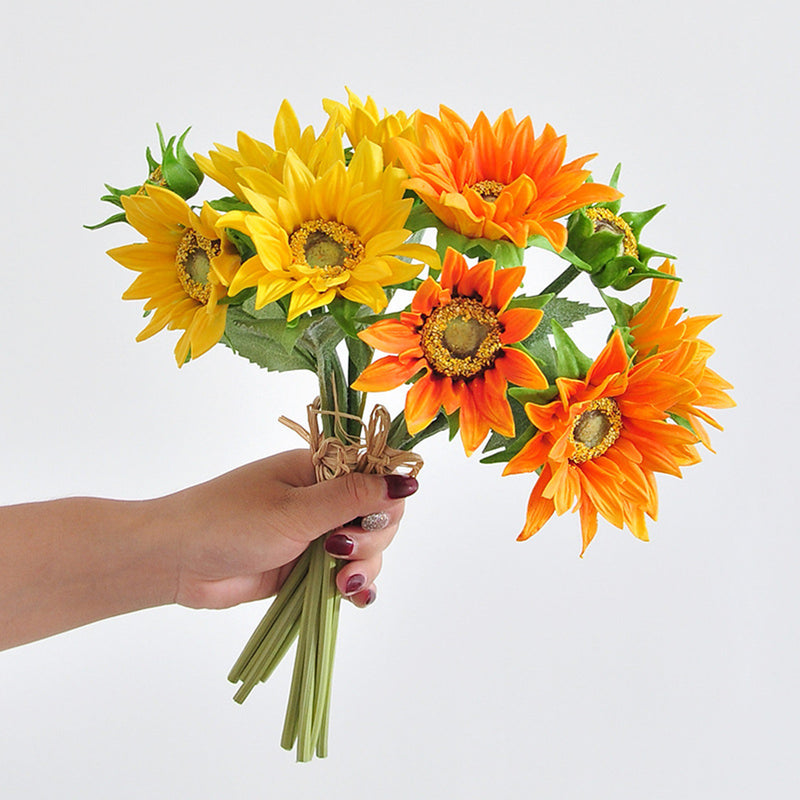 Premium Real Touch Artificial Sunflower Bouquet – 5 Lifelike Stems for Weddings, Fall & Home Decor