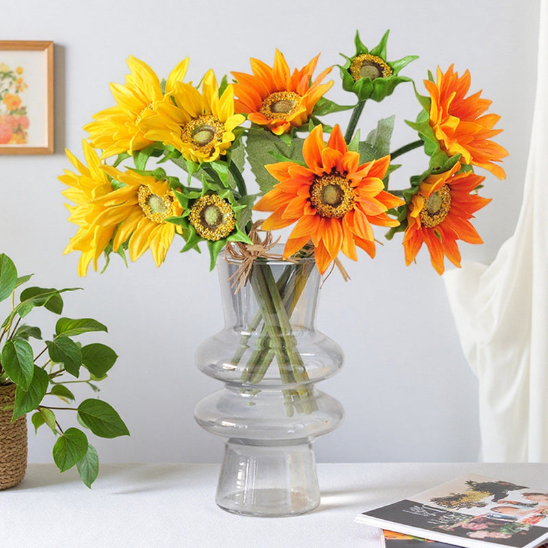 Premium Real Touch Artificial Sunflower Bouquet – 5 Lifelike Stems for Weddings, Fall & Home Decor