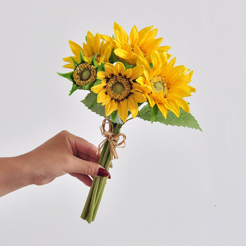 Premium Real Touch Artificial Sunflower Bouquet – 5 Lifelike Stems for Weddings, Fall & Home Decor