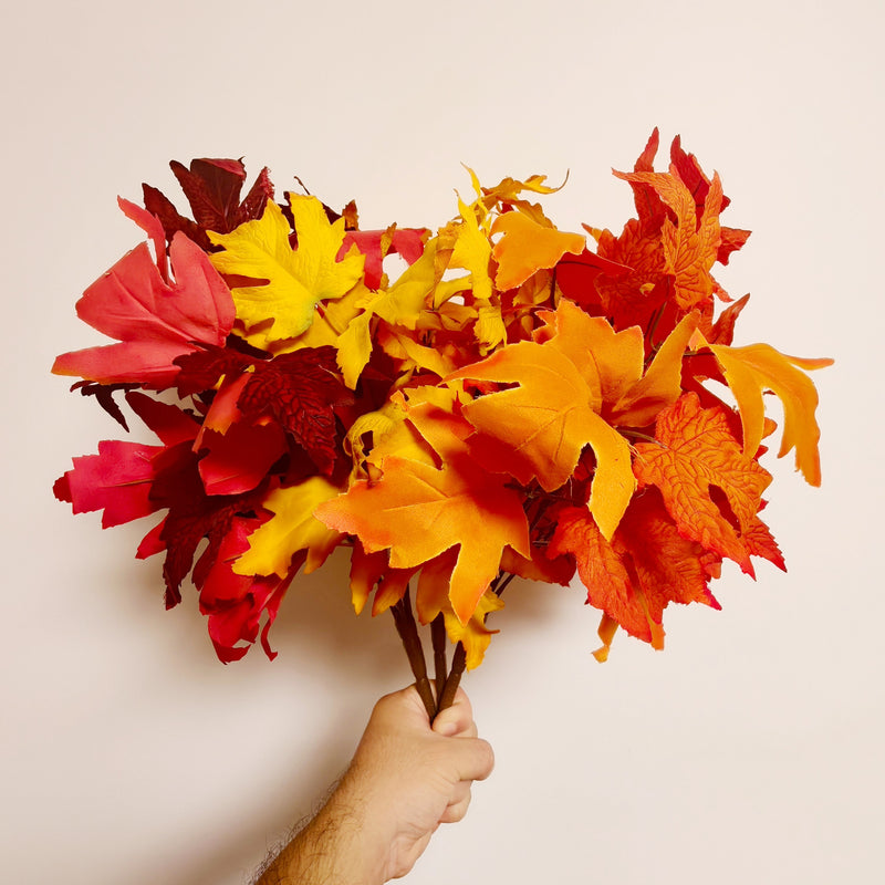 Bulk Pack of 3 Pcs Faux Autumn Maple Leaf Bushes for Vase, Home, Thanksgiving Table Centerpiece, Wedding Decor