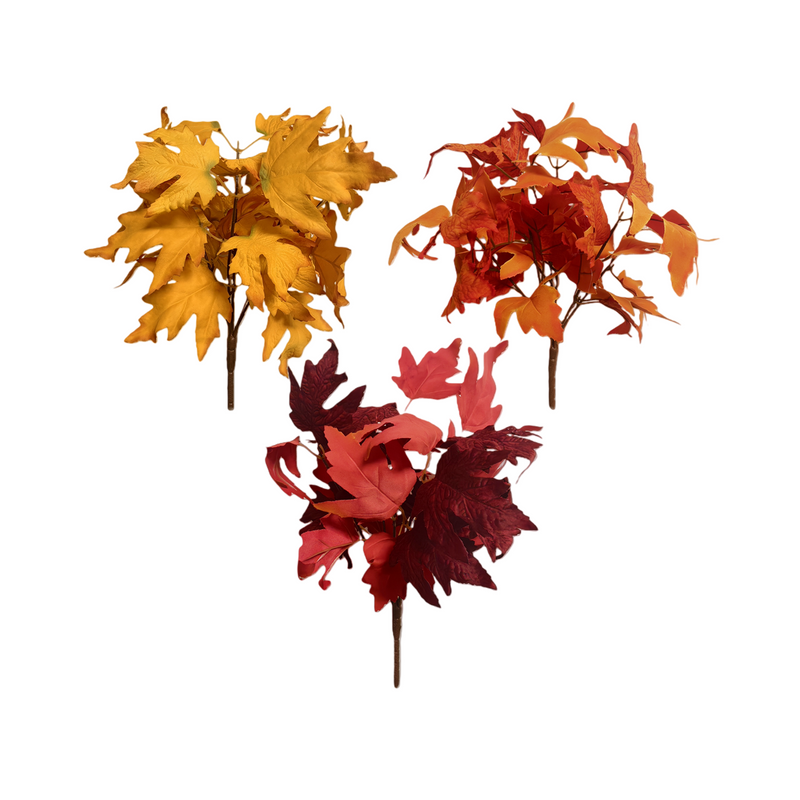 Bulk Pack of 3 Pcs Faux Autumn Maple Leaf Bushes for Vase, Home, Thanksgiving Table Centerpiece, Wedding Decor