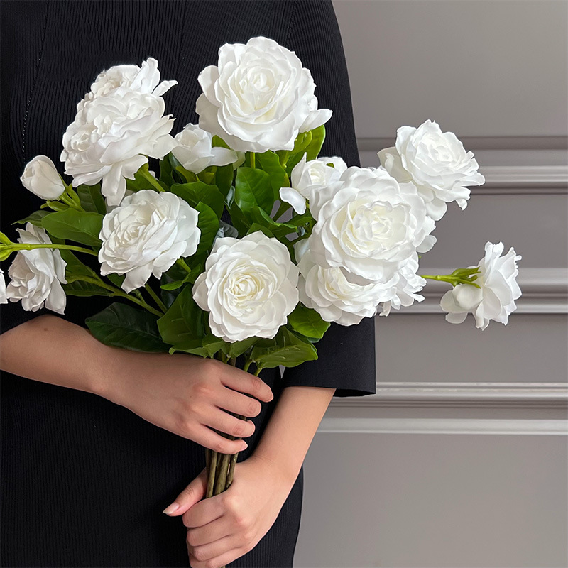 Pristine White Real Touch Gardenia Stem, 22" Tall White Flowers for Weddings & Baptism Decor