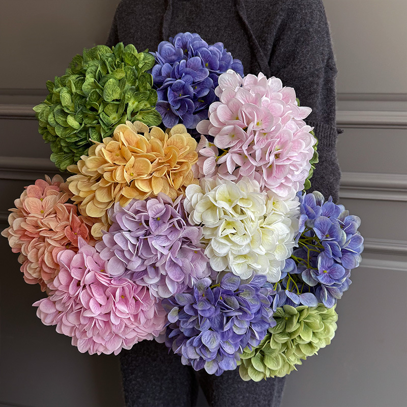 28" Large Silk Hydrangea Stem 7" Full Silk Bloom Lifelike Faux Flower for Tall Vases & Wedding Decor