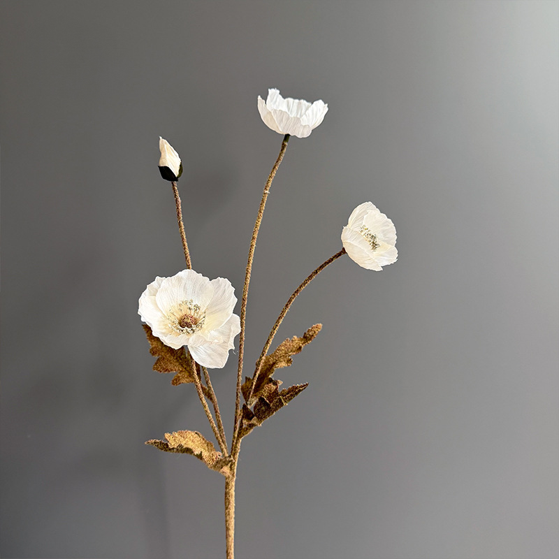 Autumn Faux Poppy Stem, 24" Tall with 3 Blooms & 1 Bud Fall Artificial Flowers for Home Decor & Thanksgiving