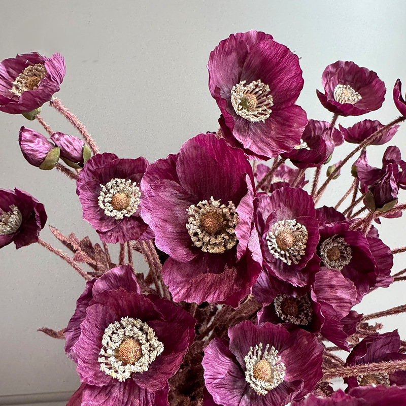 Autumn Faux Poppy Stem, 24" Tall with 3 Blooms & 1 Bud Fall Artificial Flowers for Home Decor & Thanksgiving