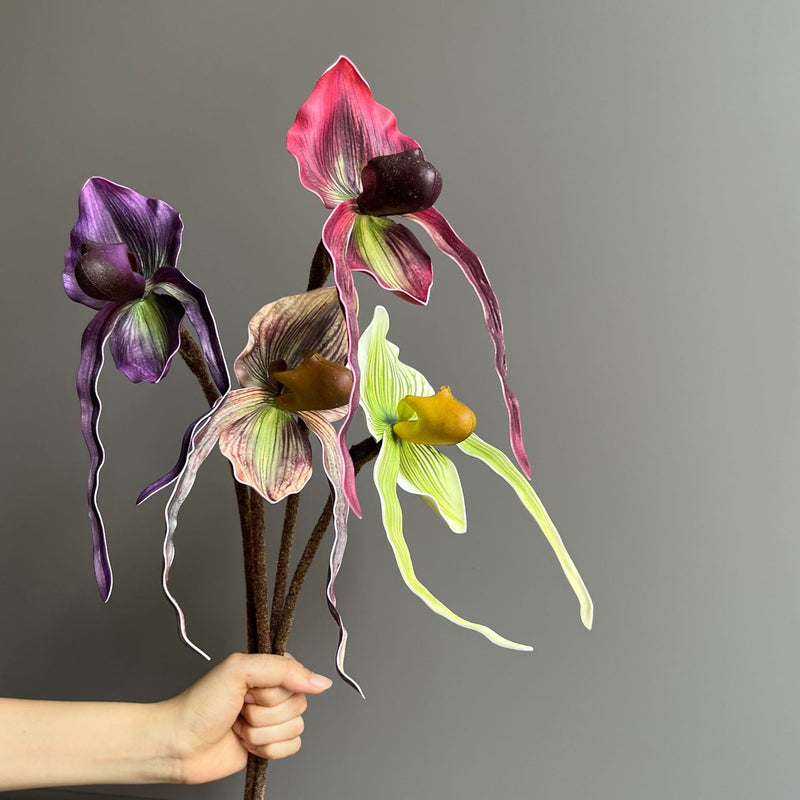 19" Tall Real Touch Lady Slipper Orchid Stem for Modern Home Decor, Vase Arrangements, DIY Wedding Bouquets