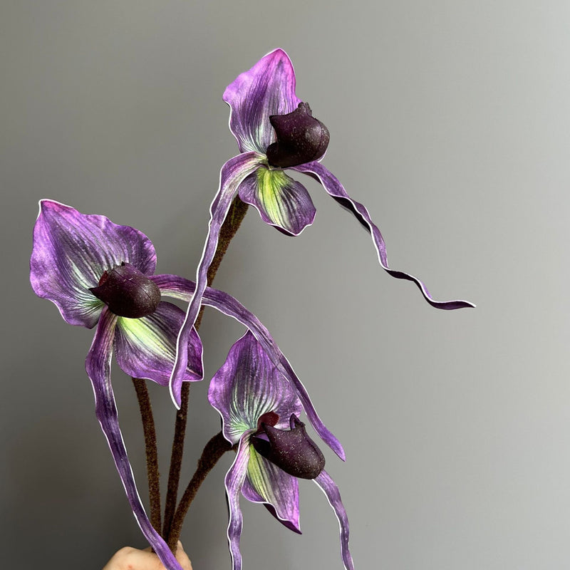 19" Tall Real Touch Lady Slipper Orchid Stem for Modern Home Decor, Vase Arrangements, DIY Wedding Bouquets