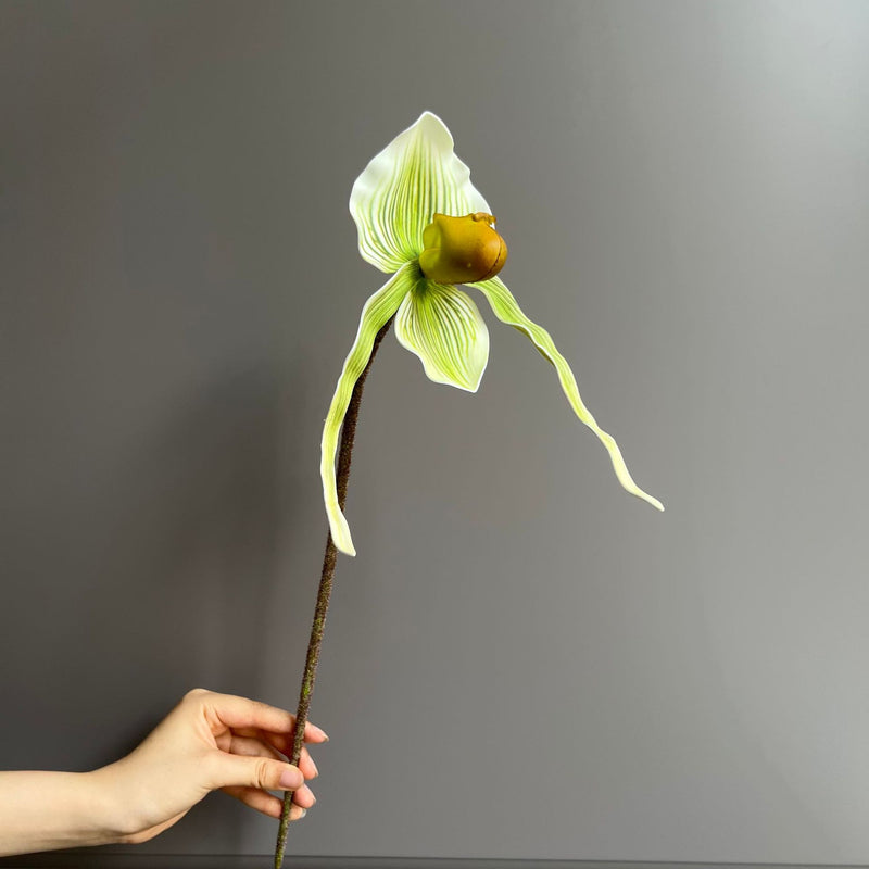 19" Tall Real Touch Lady Slipper Orchid Stem for Modern Home Decor, Vase Arrangements, DIY Wedding Bouquets