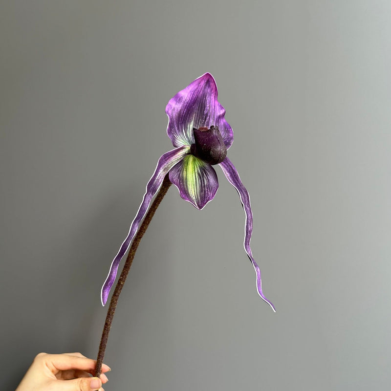19" Tall Real Touch Lady Slipper Orchid Stem for Modern Home Decor, Vase Arrangements, DIY Wedding Bouquets
