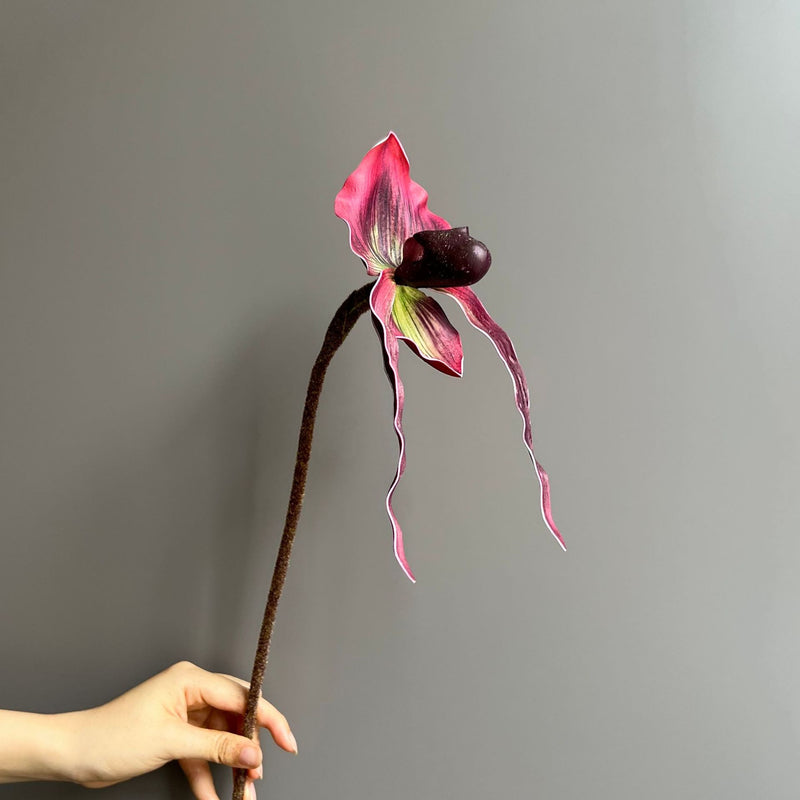 19" Tall Real Touch Lady Slipper Orchid Stem for Modern Home Decor, Vase Arrangements, DIY Wedding Bouquets