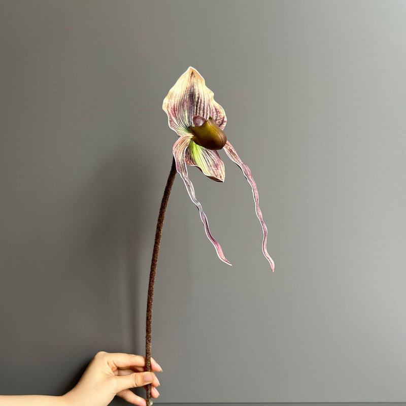 19" Tall Real Touch Lady Slipper Orchid Stem for Modern Home Decor, Vase Arrangements, DIY Wedding Bouquets