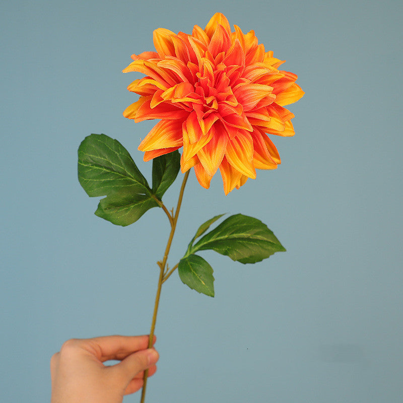 Bulk 8 Pcs Sunset Orange Faux Dahlia Stems, 21" Tall Silk Flowers for Fall Wedding & Home Vase Decor — Vase Not Included