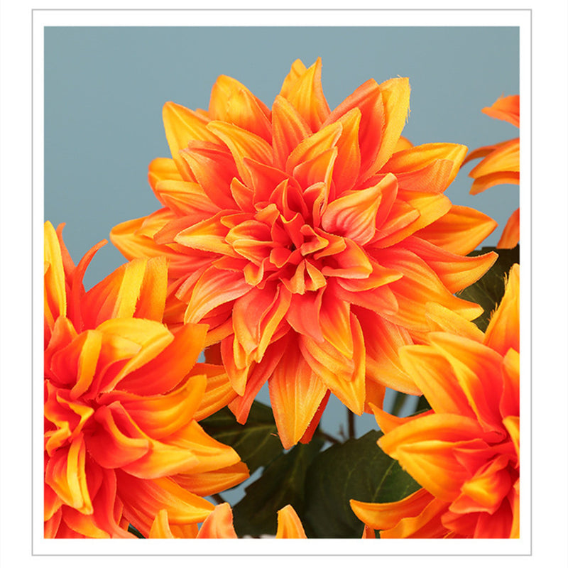Bulk 8 Pcs Sunset Orange Faux Dahlia Stems, 21" Tall Silk Flowers for Fall Wedding & Home Vase Decor — Vase Not Included