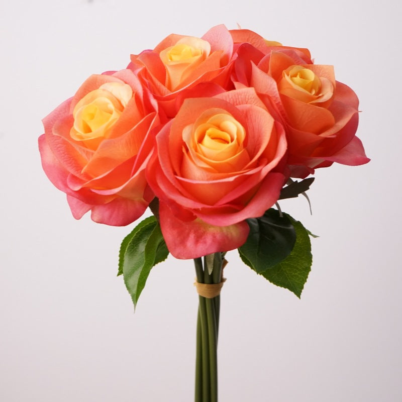 Small Real Touch Rose Bouquet, 14-Inch Lifelike Faux Roses, 5 Blooms for Wedding Centerpieces, Home Decor & DIY Floral Arrangements