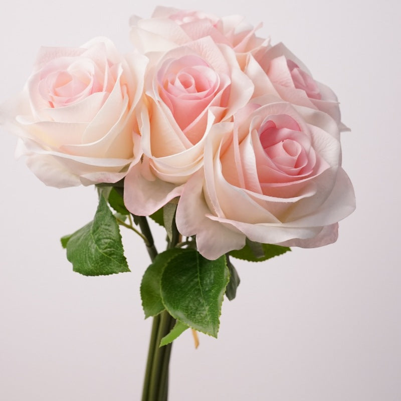 Small Real Touch Rose Bouquet, 14-Inch Lifelike Faux Roses, 5 Blooms for Wedding Centerpieces, Home Decor & DIY Floral Arrangements